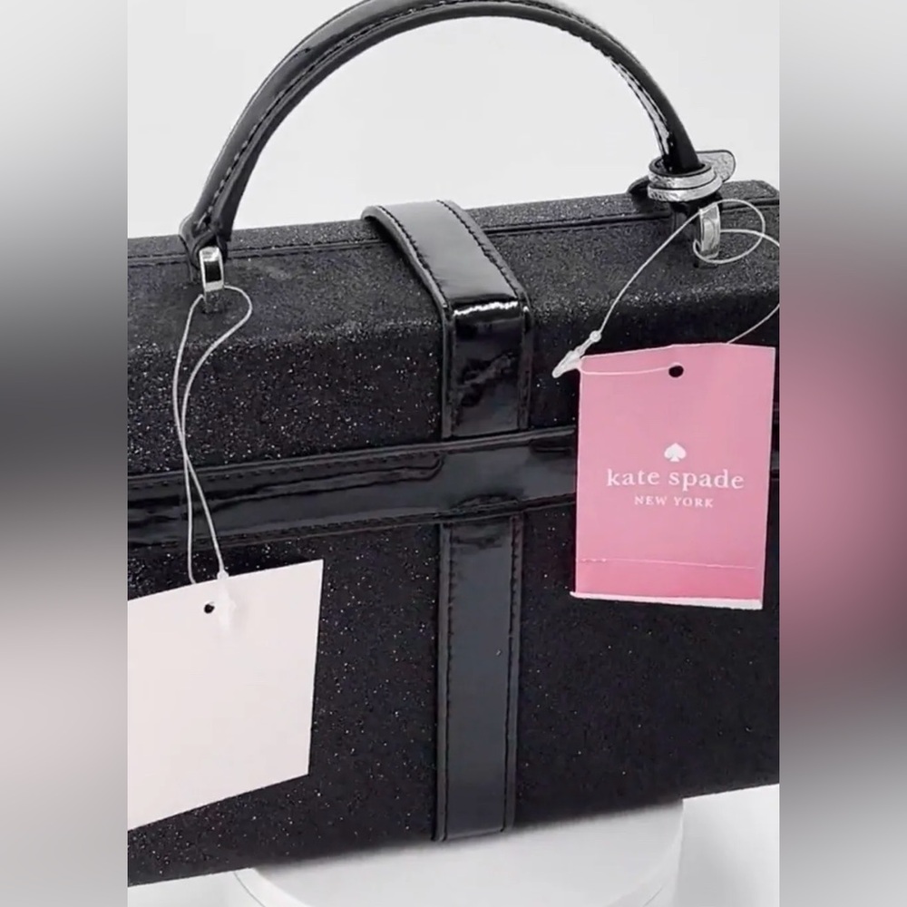 Kate Spade Black Glitter Wrapping Party Satchel | Crossbody Bow Purse | NWT - Picture 5 of 12